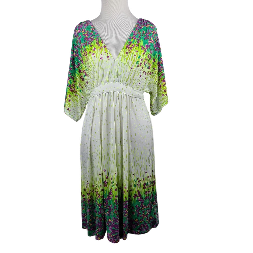 Eci New York Multi-Colored Floral Tie-waist, V-neck Dress Size 10